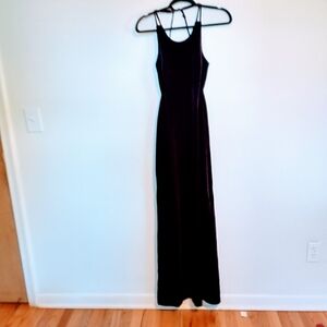 faviana 90's y2k vintage velvet dress in a dark purple. Open back with cross str